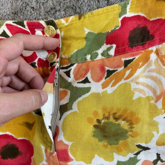 Vintage Harve Benard Linen Tropical Floral Pencil Skirt Yellow Green Red 80s 90s - Picture 4 of 7
